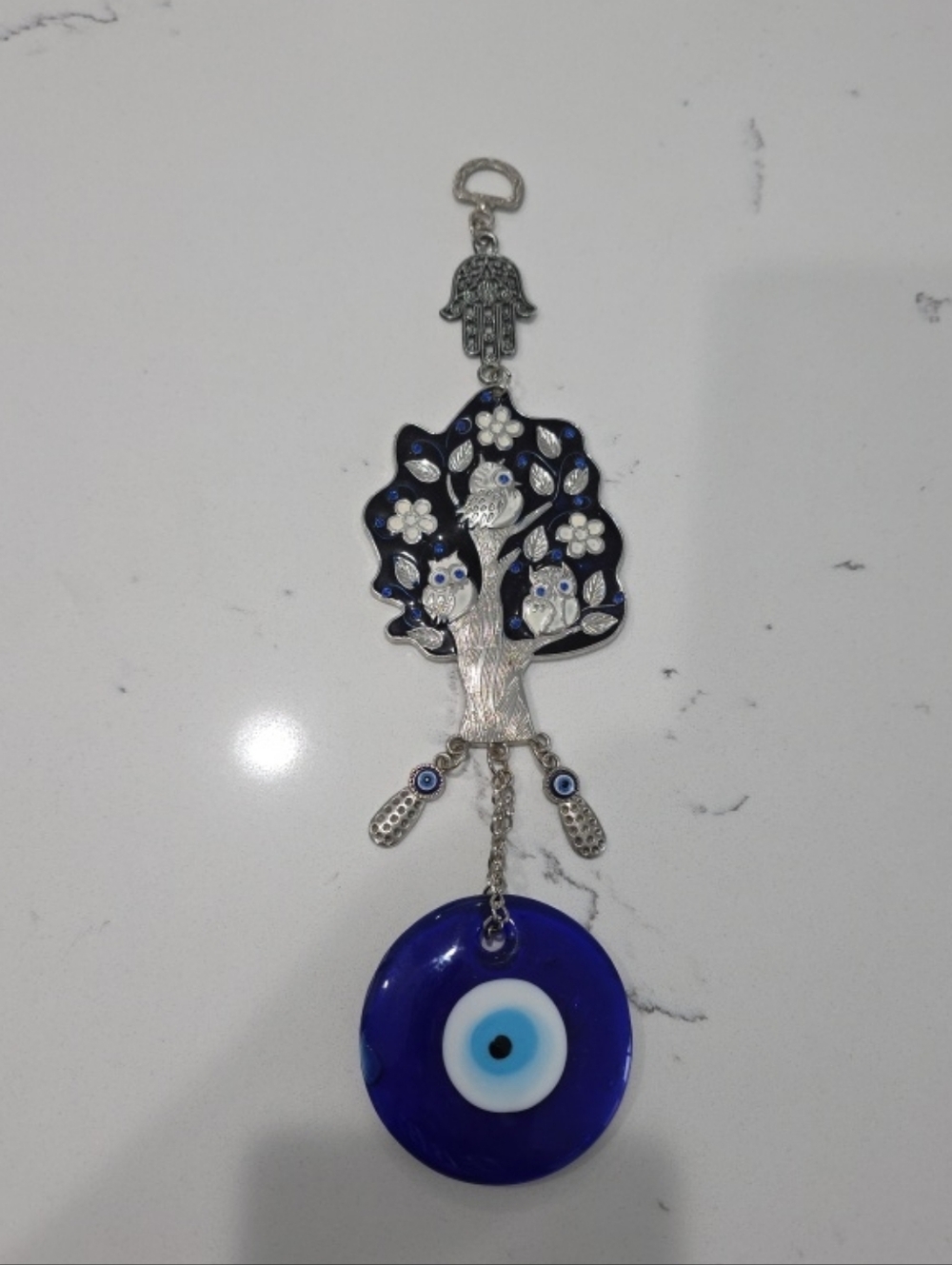 Blue Evil Eye Family Owl Tree Of Life, Wall hanging protection  amulet.